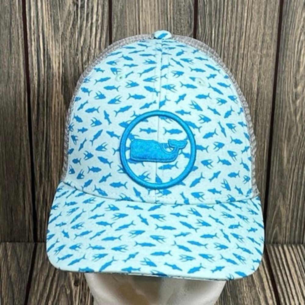 Vineyard Vines Whale Dot Fish Hat Cap Snapback Gray Blue Mesh Preppy Golf